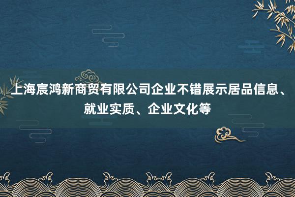 上海宸鸿新商贸有限公司企业不错展示居品信息、就业实质、企业文化等